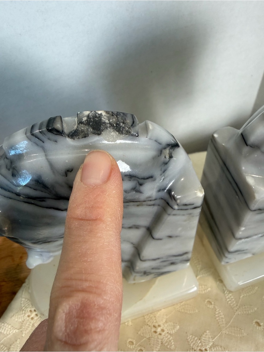 Vintage Marble Horse Head Bookends Black White Stone Heavy Set - Picture 3 of 8